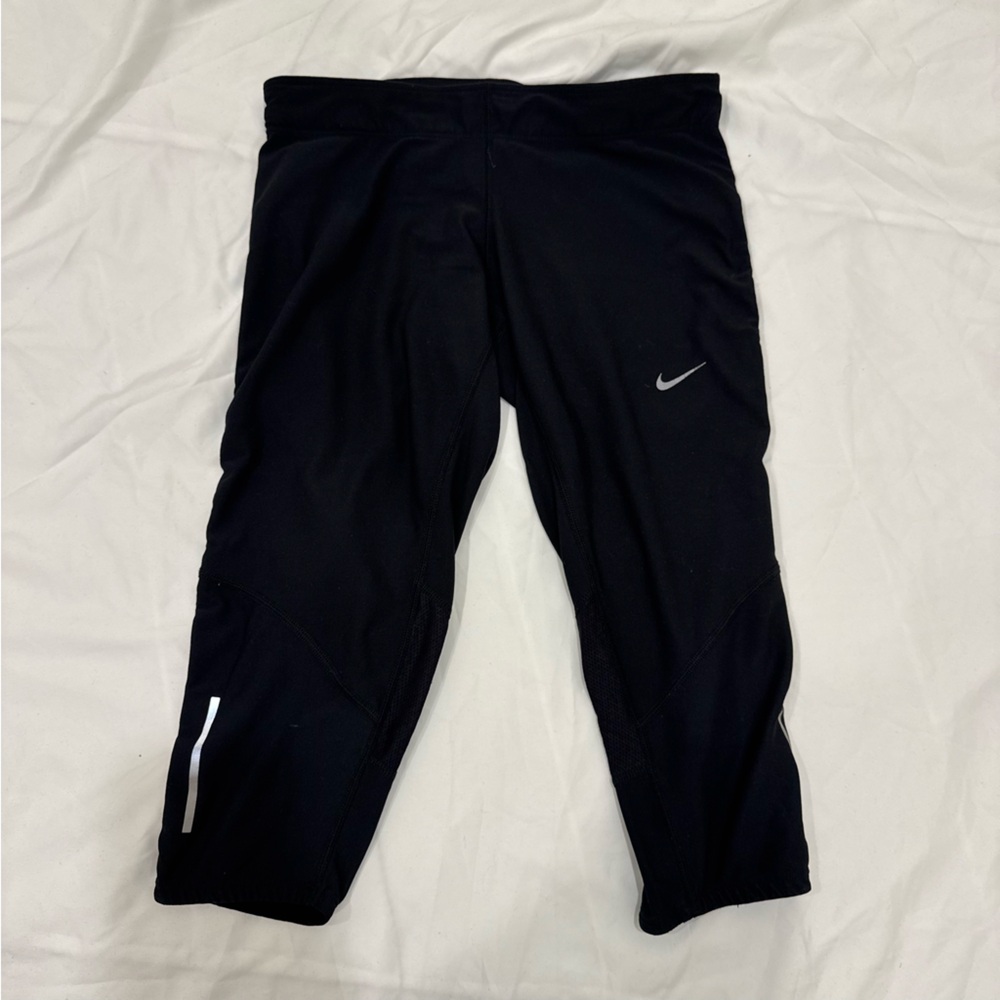 Nike Dri-FIT Epic Run Crop Leggings Size Small Black Capri Tights Pocket 695386